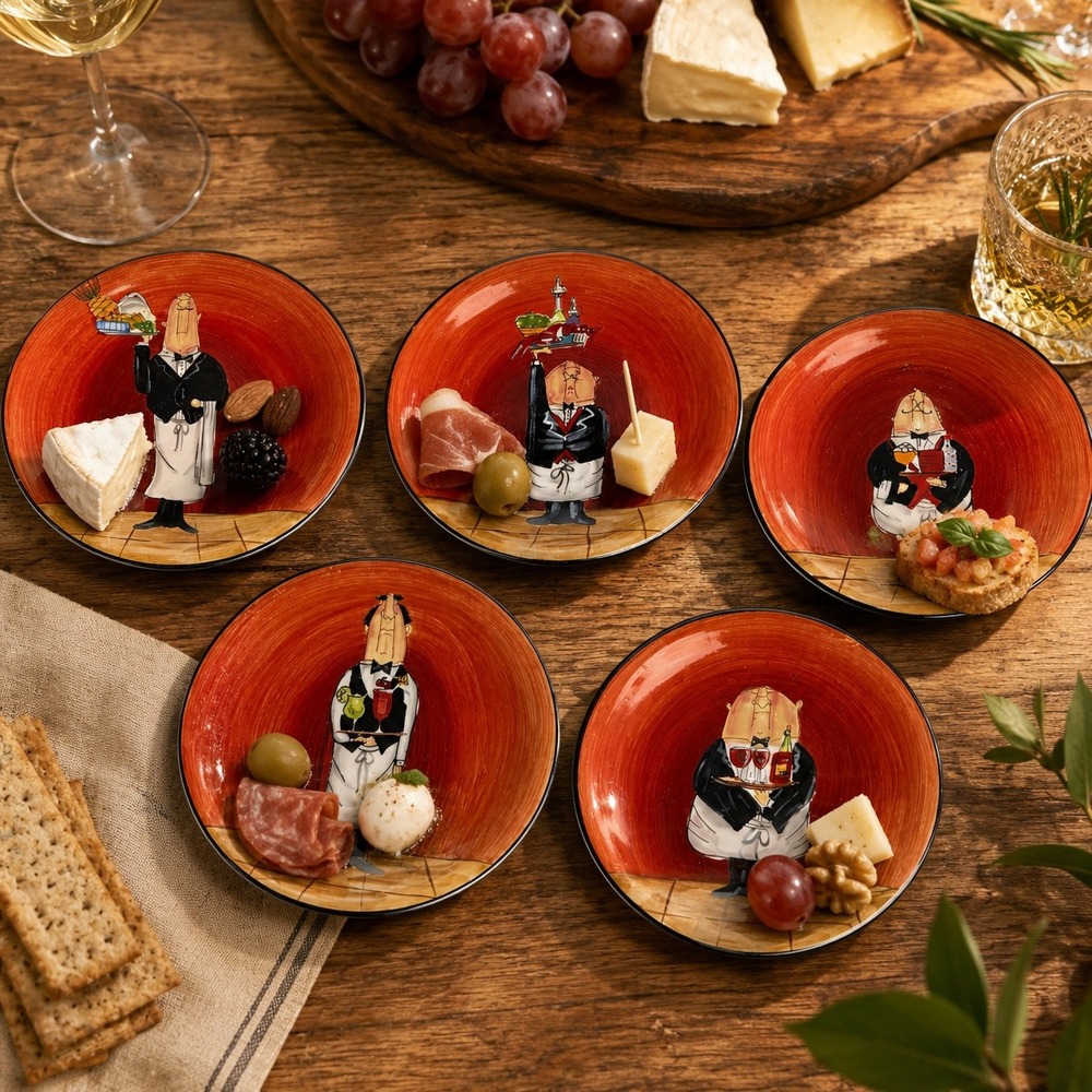 Certified International Tracy Flickinger Waiter Appetizer Plates Set of 5 Orange